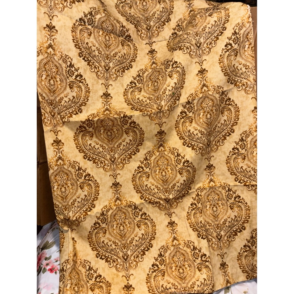 Waverly Inspirations Damask Screen Print Fabric Gold Brown 1.25 Yards